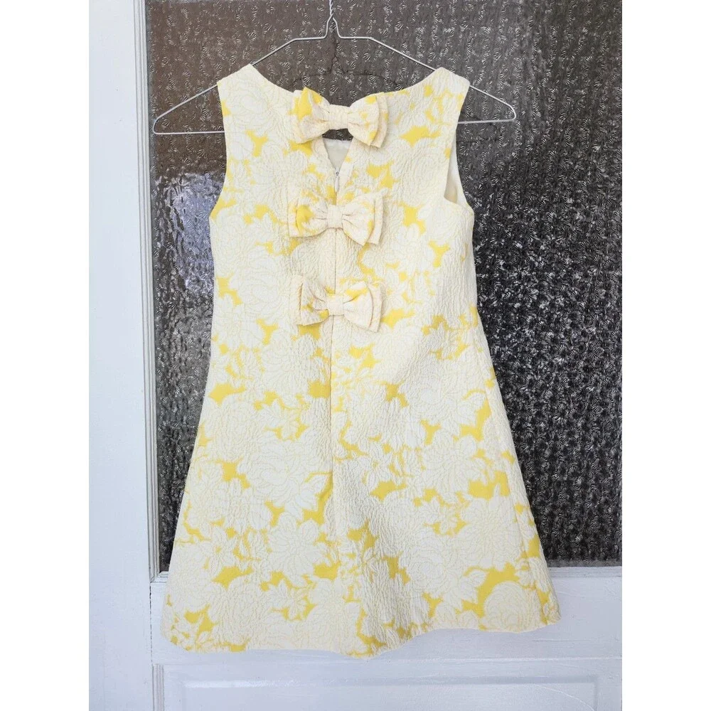 Bonnie Jean Girl’s Size 7 Yellow Brocade Floral Dress •Lace Roses •Spring Easter